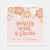 Retro Floral Young Wild Drie verjaardag Napkins Servet (Voorkant)