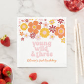Retro Floral Young Wild Drie verjaardag Napkins Servet (Insitu)