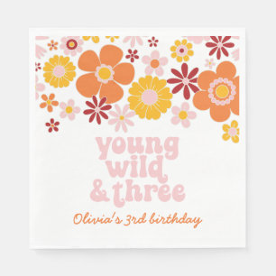 Retro Floral Young Wild Drie verjaardag Napkins Servet