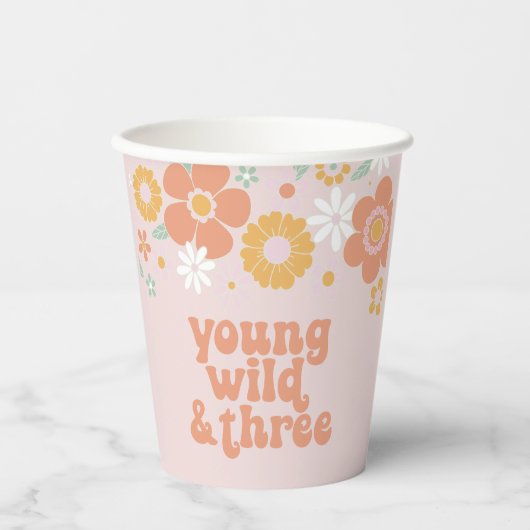 Retro Floral Young Wild Driedaagse Cups Papieren Bekers (Voorkant)