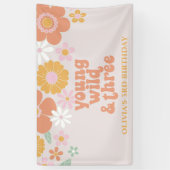 Retro Floral Young Wild Three Birthday Banner (Verticaal)