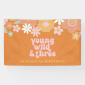 Retro Floral Young Wild Three Birthday Banner (Horizontaal)