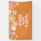 Retro Floral Young Wild Three Birthday Banner (Verticaal)