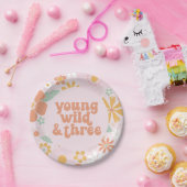 Retro Floral Young Wild Three Birthday Paper Bord (Feest)
