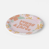 Retro Floral Young Wild Three Birthday Paper Bord (Gekanteld)
