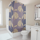 retro florale crocus wallpaper tegels in blue muis douchegordijn (In situ)