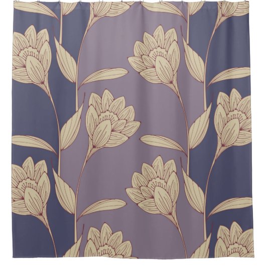 retro florale crocus wallpaper tegels in blue muis douchegordijn (Voorkant)
