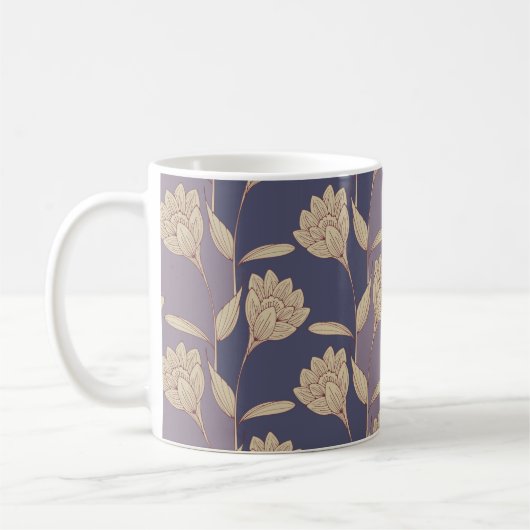 retro florale crocus wallpaper tegels in blue muis koffiemok (Links)