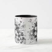 retro florale elegant zwarte bloemen koffie - mok (Midden)