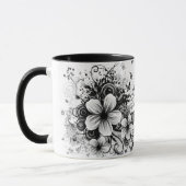 retro florale elegant zwarte bloemen koffie - mok (Links)