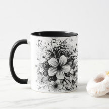 retro florale elegant zwarte bloemen koffie - mok