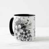 retro florale elegant zwarte bloemen koffie - mok (Voorkant links)