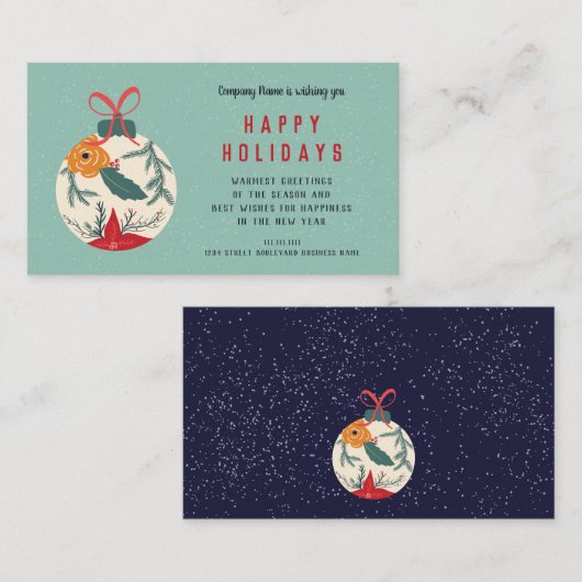 Retro florale kerstbal lintlint bedrijfsmatige wen visitekaartje (Voorkant / Achterkant)