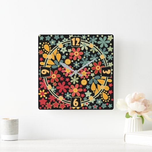 Retro. Florale motieven 2 Vierkante Klok (Huis)
