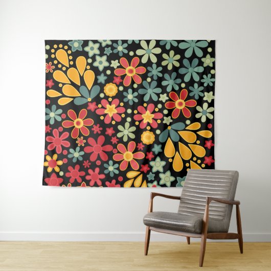 Retro. Florale motieven 2 Wandkleed (In Situ (horizontaal))