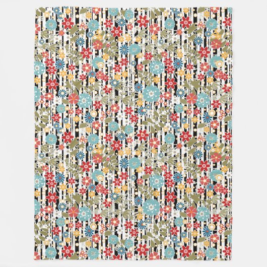 Retro, florale retro fleece deken (Voorkant)