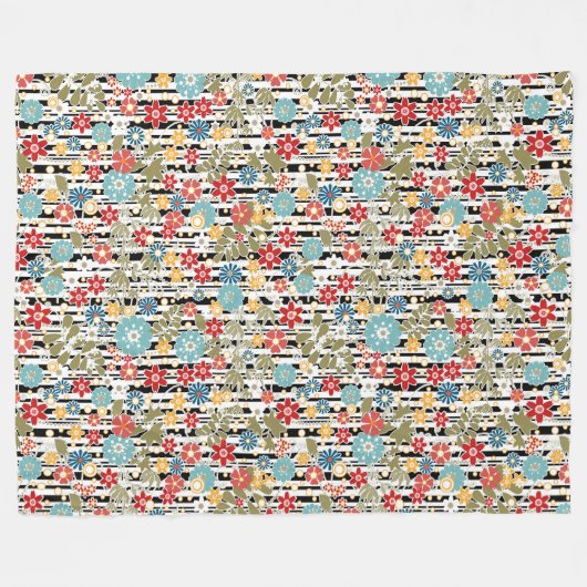 Retro, florale retro fleece deken (Voorkant (Horizontaal))