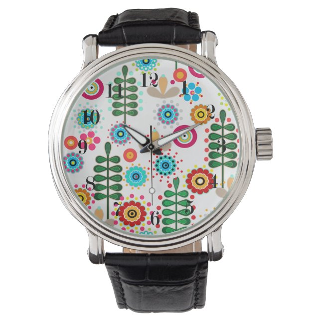 Retro, florale retro horloge (Voorkant)