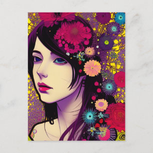 Retro FloralPunk Girl Briefkaart