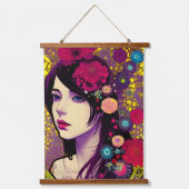 Retro FloralPunk Girl Digital Art Hangend Wandkleed (Voorkant)