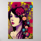 Retro FloralPunk Girl Digital Art Poster (Voorkant)