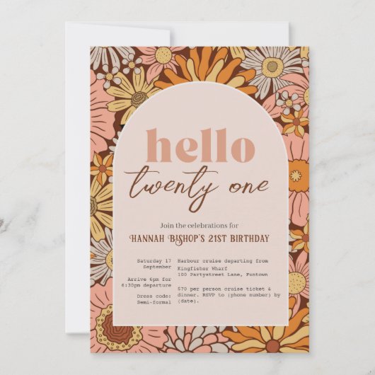 Retro Florals ANY AGE Invitation Kaart (Voorkant)