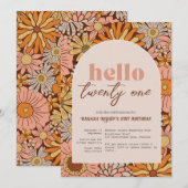 Retro Florals ANY AGE Invitation Kaart (Voorkant / Achterkant)