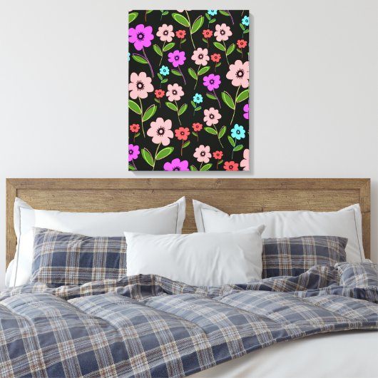 Retro Florals Canvas Afdruk (Insitu (Slaapkamer))