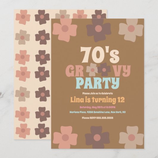 Retro Florals Groovy Bohemian Birthday Kaart (Voorkant / Achterkant)