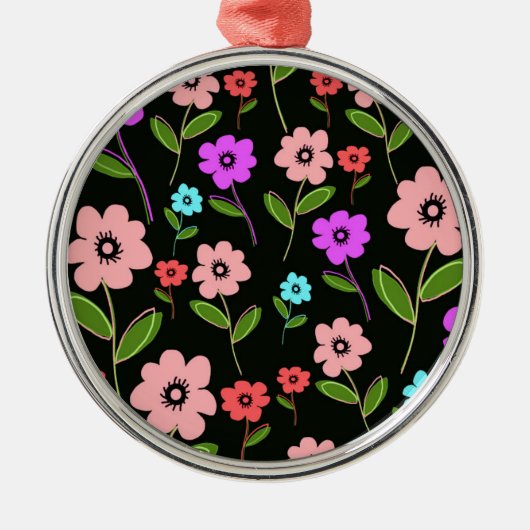 Retro Florals Metalen Ornament (Voorkant)