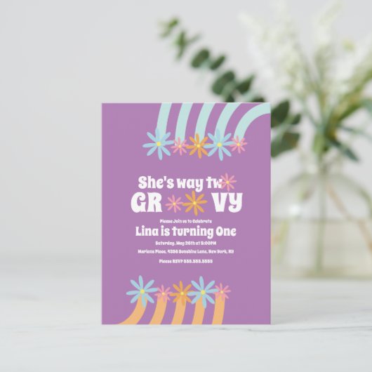 Retro Florals Way Two Groovy Birthday Briefkaart (Staand voorkant)