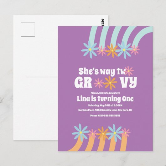 Retro Florals Way Two Groovy Birthday Briefkaart (Voorkant / Achterkant)