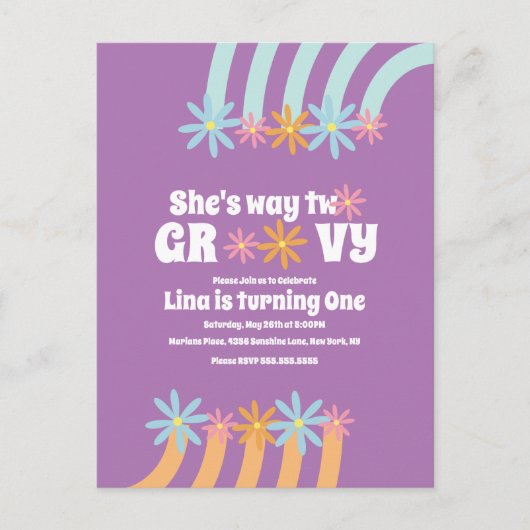 Retro Florals Way Two Groovy Birthday Briefkaart (Voorkant)