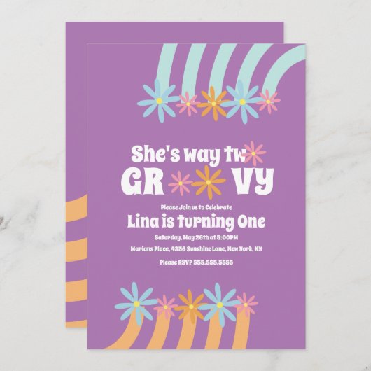 Retro Florals Way Two Groovy Birthday Kaart (Voorkant / Achterkant)