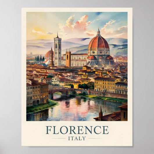 Retro Florence Duomo Cathedral Skyline Watercolor Poster (Voorkant)