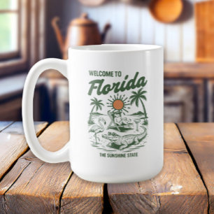 Retro Florida Alligator Palmbomen Zonsondergang Koffiemok
