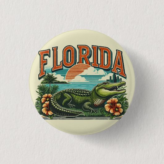 Retro Florida Alligator Ronde Button 3,2 Cm (Voorkant)