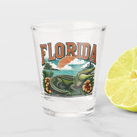 Retro Florida Alligator Shot Glas (Voorkant)