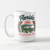 Retro Florida Alligator Tropische bloemen Koffiemok (Links)