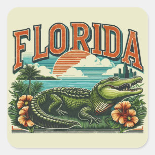 Retro Florida Alligator Vierkante Sticker