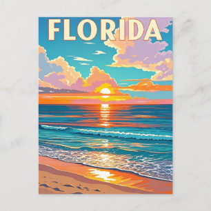 Retro Florida Beach: Geïllustreerde zonsondergang Briefkaart