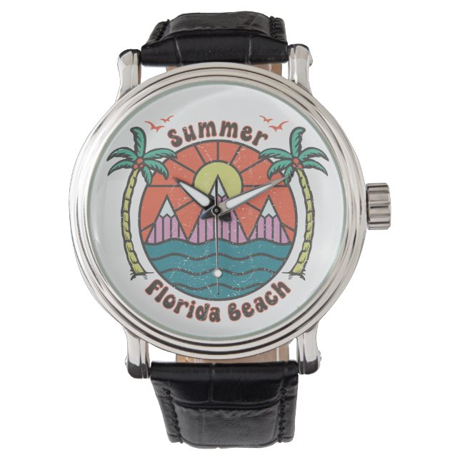 Retro Florida Beach Sunset Horloge (Voorkant)