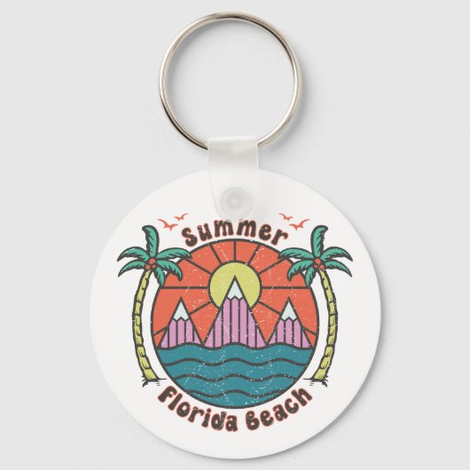 Retro Florida Beach Sunset Sleutelhanger (Voorkant)