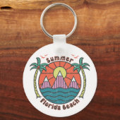 Retro Florida Beach Sunset Sleutelhanger (Voorkant)