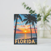 Retro Florida Coastal Scene: Palmbomen & Golden Briefkaart (Staand voorkant)