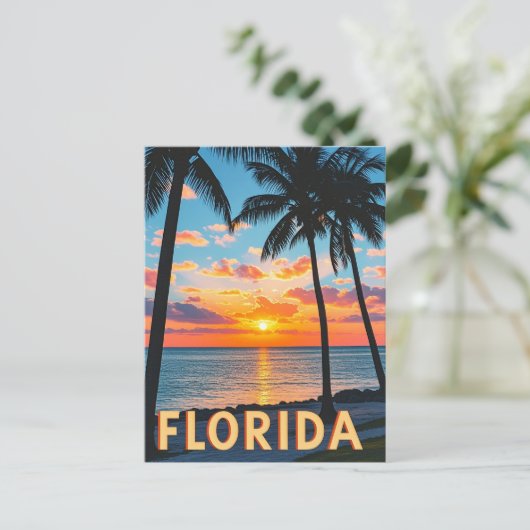 Retro Florida Coastal Scene: Palmbomen & Golden Briefkaart (Staand voorkant)