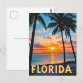 Retro Florida Coastal Scene: Palmbomen & Golden Briefkaart (Voorkant / Achterkant)
