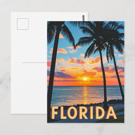 Retro Florida Coastal Scene: Palmbomen & Golden Briefkaart (Voorkant / Achterkant)