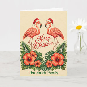 Retro Florida Kerst Flamingo Aangepaste Familie  Kaart
