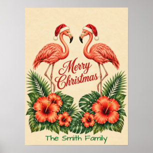 Retro Florida Kerst Flamingo Aangepaste Familie Poster